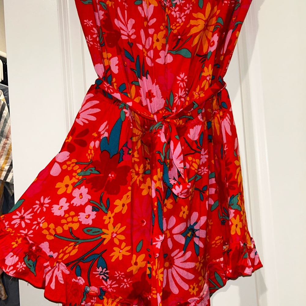 Vibrant Floral Red Romper